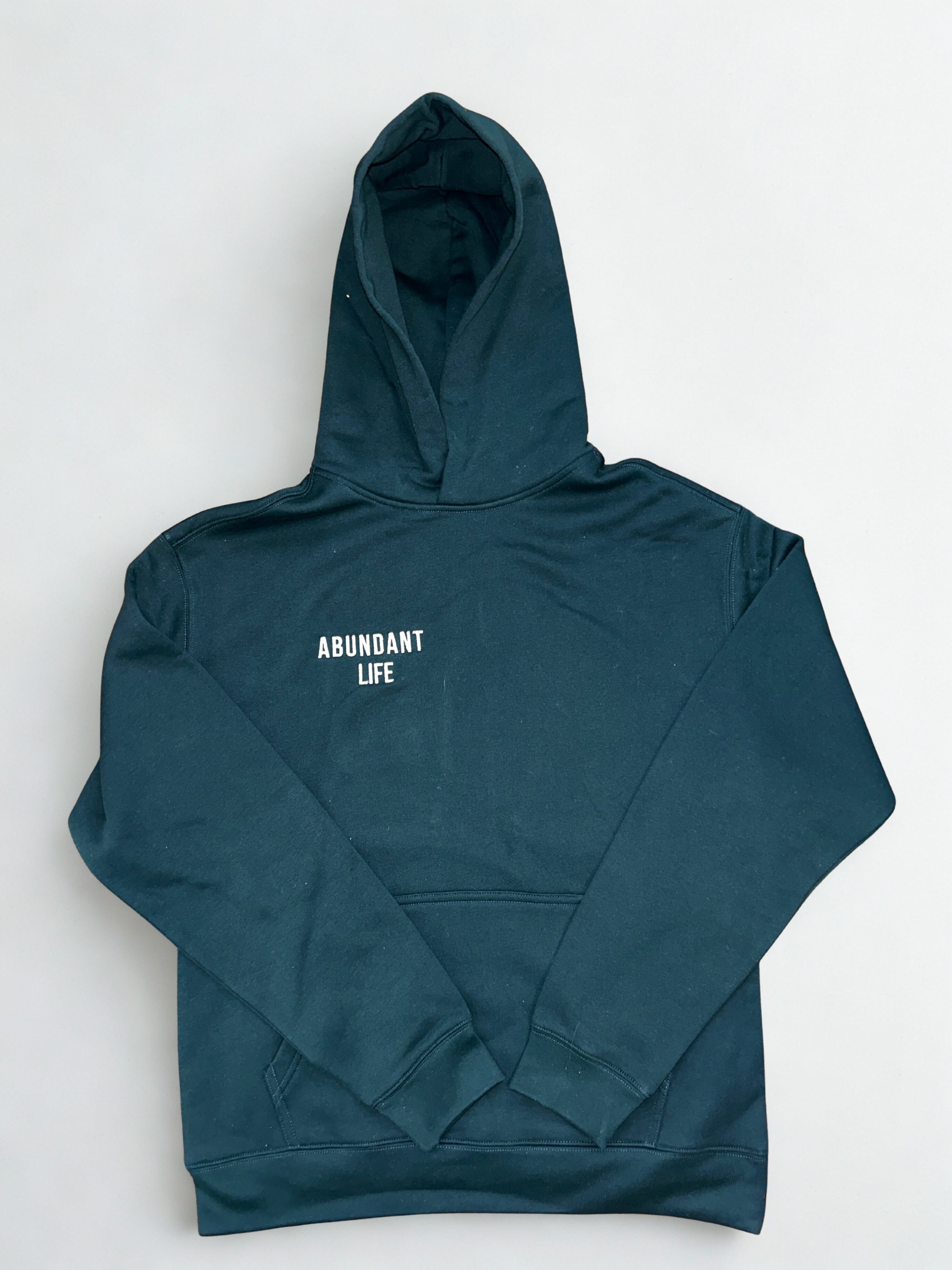 Abundant Life Hoodie Men's/Unisex - White/ Black Embroidered